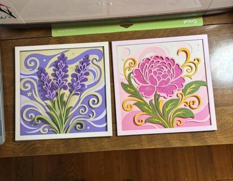 3D Floral Shadow Box Bundel - Rose Lavendel Pioen Tulp gelaagde SVG-bestanden voor Cricut-projecten, silhouet en lasergesneden afbeelding 4