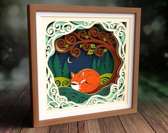 3D Woodland Fox Shadow Box SVG, Wildlife SVG, Animal Papercut SVG, Layered Nature Scene for Cricut Project, Laser Cut Files