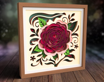 3D Rose Shadow Box SVG, Layered Floral Wall Art, Cricut Papercut Files (Digital Download)