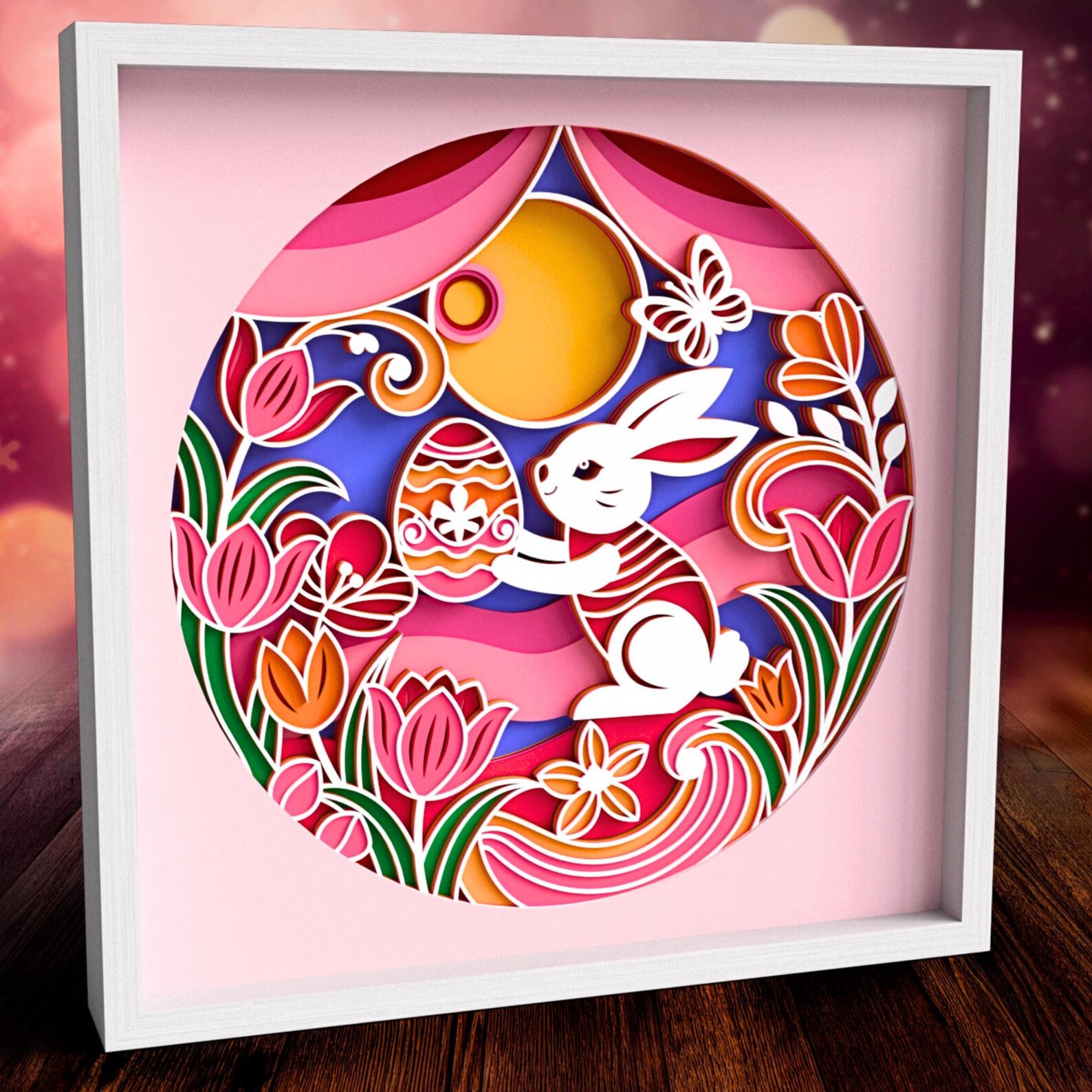 3D Easter Bunny Shadow Box Bundle - Floral Rabbit Egg Layered SVG Files ...