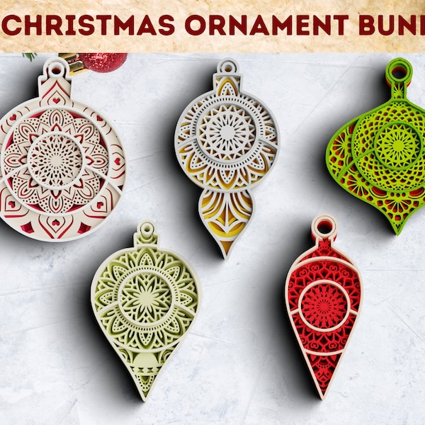 3D Christmas Ornament SVG Bundle: Layered Mandala Laser Cut Files