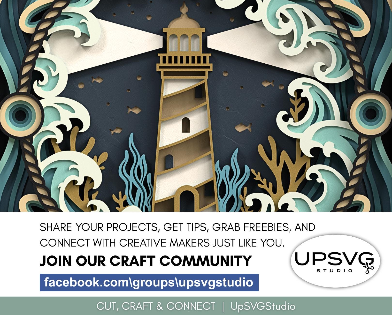 3D Nautical Shadow Box SVG, Anchor Svg, Lighthouse Papercut Svg ...