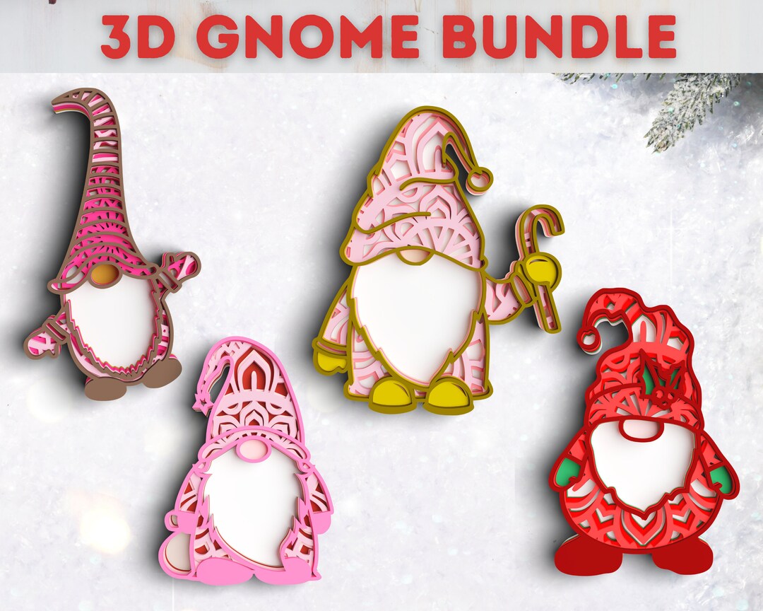 3D Christmas Gnome SVG Bundle: Santa Layered Mandala Wall Art Files ...