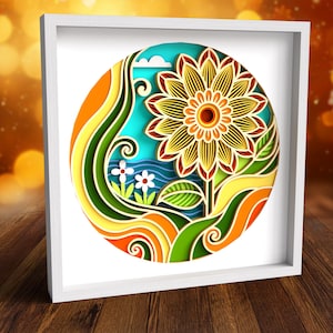 File SVG DXF di girasoli 3D, file SVG natura, file SVG a strati floreali, file SVG shadow box per progetti Cricut, file tagliati al laser, arte tagliata su carta