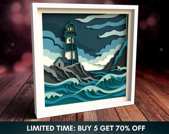 3D Lighthouse Shadow Box SVG - Nautical Layered files for Cricut, Silhouette & Laser Cut - Nautical Wall Decor