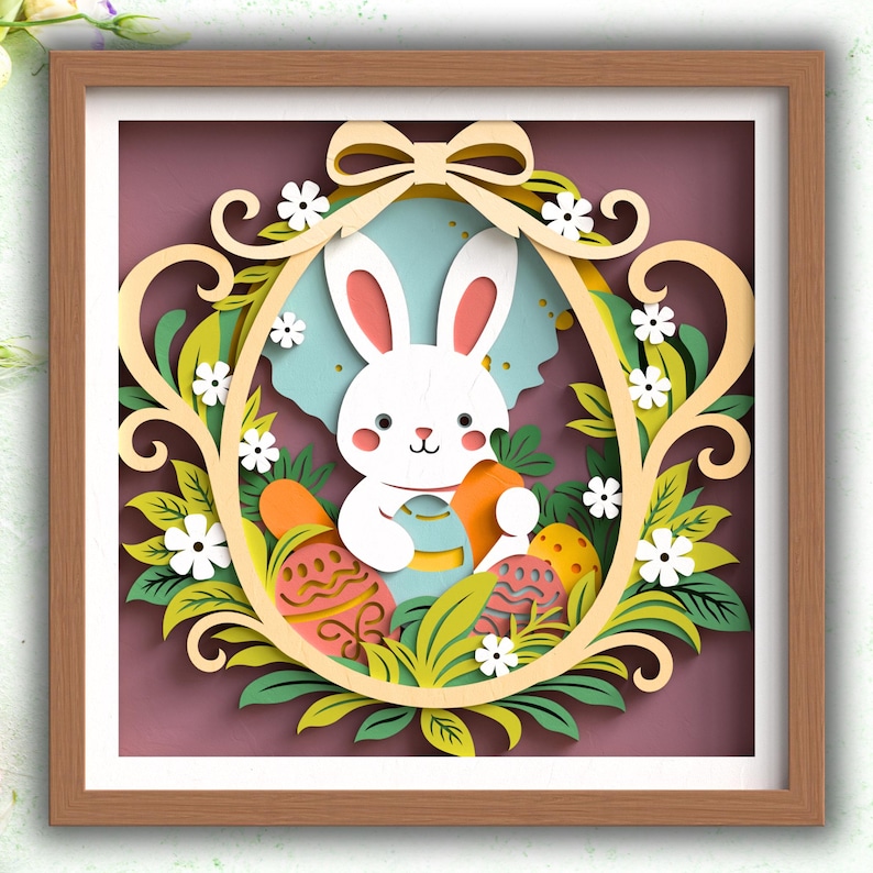 3D Easter Bunny Shadow Box Bundle - Floral Rabbit Egg Layered SVG Files ...