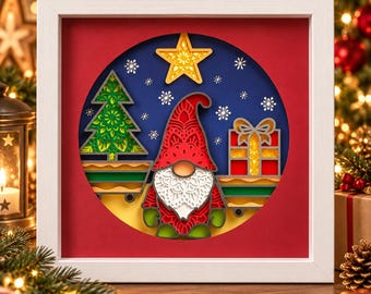 3D Christmas Gnome Mandala SVG: Layered Shadow Box Files