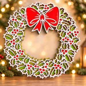 3D Christmas Floral Wreath SVG DXF: Layered Mandala File