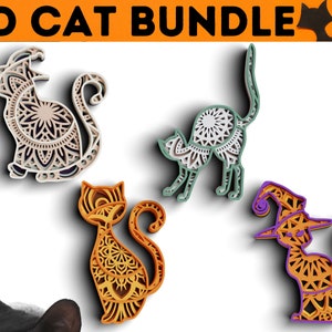 3D Halloween Cat Mandala SVG: Layered Spooky Cat Design (Digital Download)