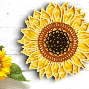 3D geschichtete Sonnenblume SVG: Blumenmandala, Cricut & Laser Cut Datei Bild 8