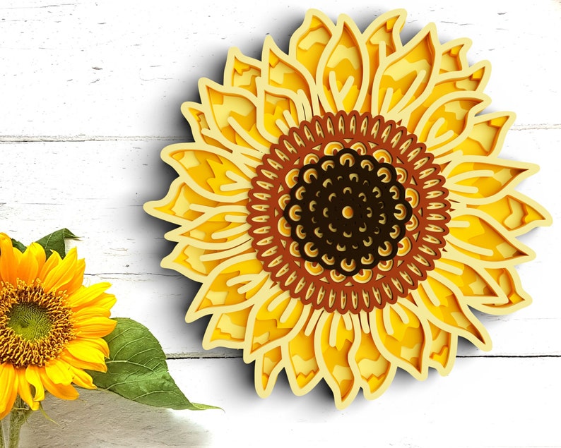 3D geschichtete Sonnenblume SVG: Blumenmandala, Cricut & Laser Cut Datei Bild 8