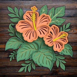 3D Hibiscus Flower SVG: Layered Hawaiian Floral Design (digital ...