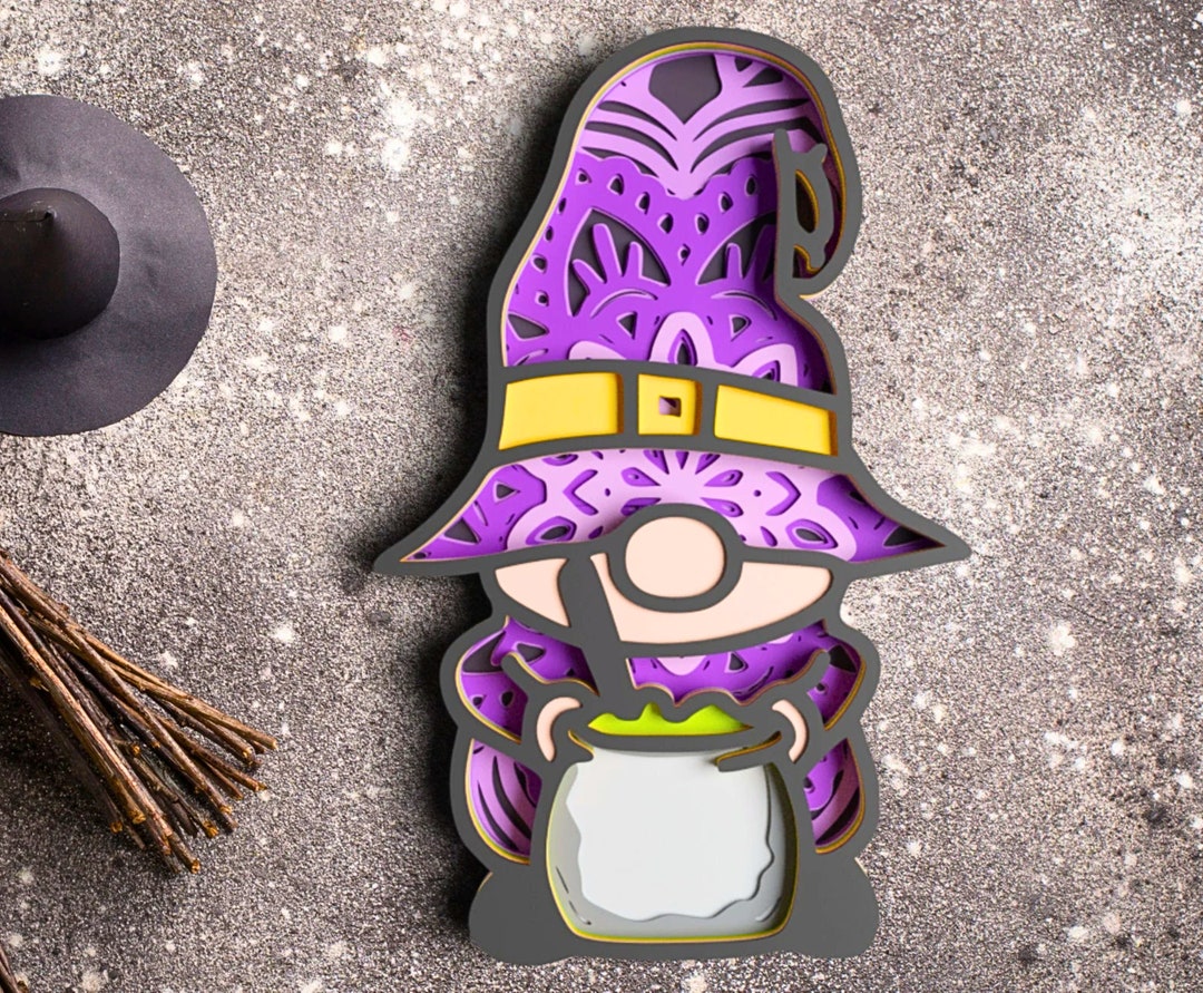 3D Halloween Gnome Cauldron SVG - Mandala Svg Files for Cricut, Shadow ...