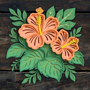 3D Hibiscus Flower, Tropical flower, Hawaiian Layered Floral Svg files for Cricut, Laser Cut file, Paper Cutting, Wall Art