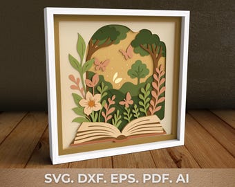 3D Book Garden Shadow Box SVG Template: Floral Papercraft (Digital Download)