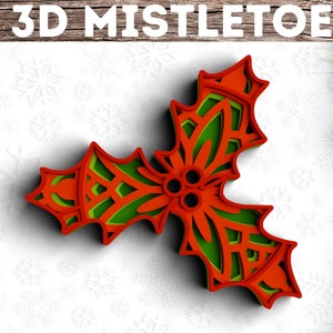 Mistletoe Multilayer SVG |  3D Christmas SVG DXF  | Laser Cut Winter Plant File | 3D Mandala Svg | Layered Mandala Cricut Projects