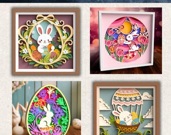 3D Easter Bunny Shadow box Bundle - Floral Rabbit Egg Layered SVG files for Cricut Projects, Silhouette & Laser Cut