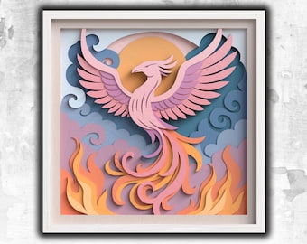 3D Phoenix Shadow box SVG | Firebird Layered files for Cricut Projects, Silhouette & Laser Cut  | Paper Art Decor