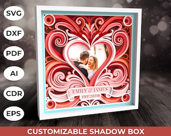 3D Heart Shadow Box SVG: Wedding Anniversary Laser Cut Files (Digital Download)