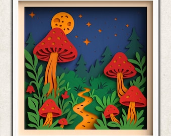 Layered Mushroom Shadow box SVG -  Floral Svg files for Cricut, Laser Cut & Silhouette - Boho Wall Art