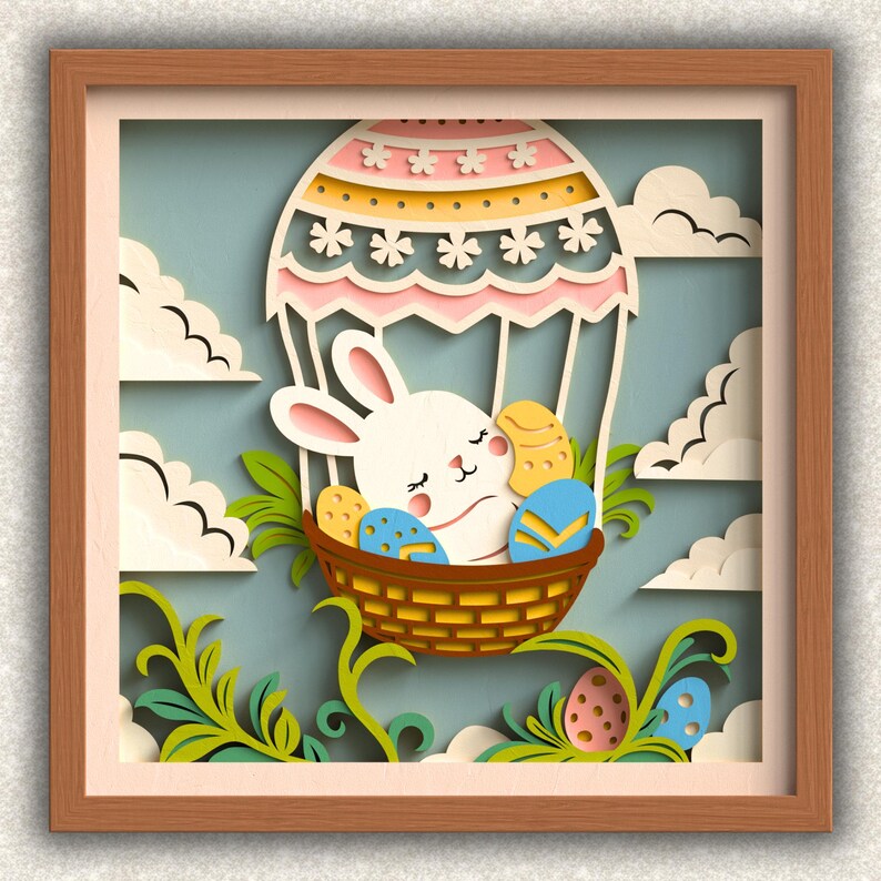 3D Easter Bunny Shadow Box Bundle - Floral Rabbit Egg Layered SVG Files ...