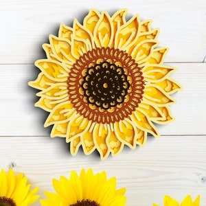3D geschichtete Sonnenblume SVG: Blumenmandala, Cricut & Laser Cut Datei Bild 9