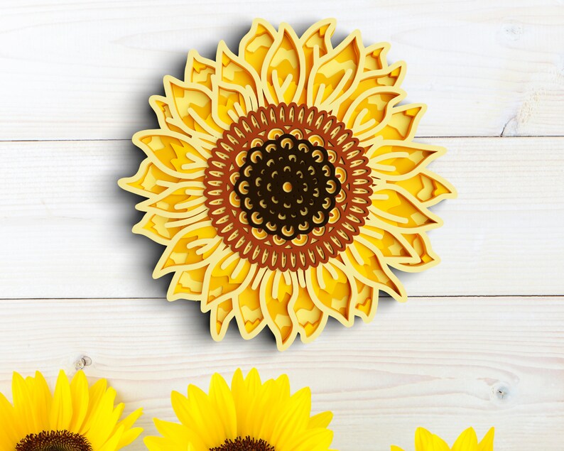 3D geschichtete Sonnenblume SVG: Blumenmandala, Cricut & Laser Cut Datei Bild 9