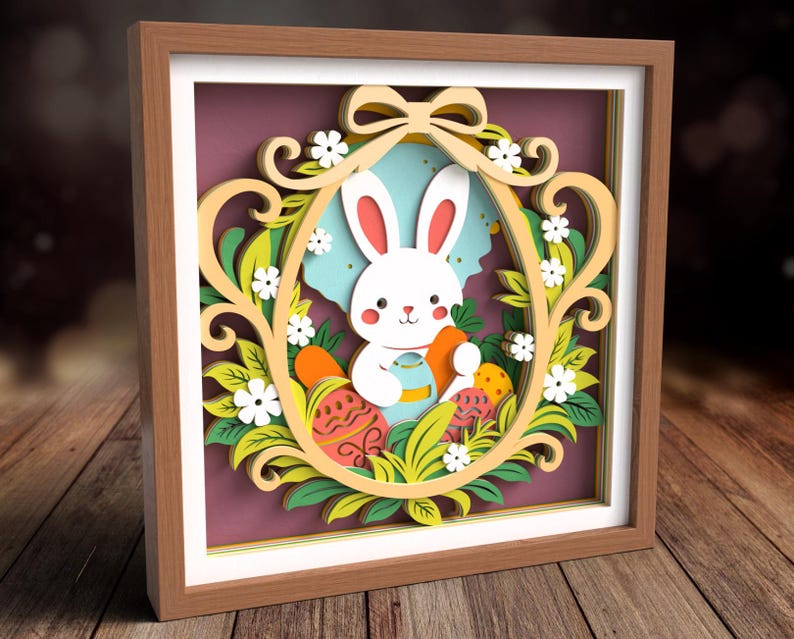 3D Easter Bunny SVG Shadow Box Floral Egg Layered Files Cricut ...