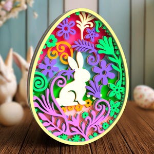 Oeuf de Pâques 3D SVG - fichiers Svg floraux en couches de lapin de Pâques pour le circuit, papier cartonné, papier découpé, fichiers découpés au Laser - Joyeuses Pâques Svg