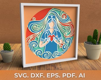 3D Nurse Shadow Box SVG | Layered Nurse Heart Papercut Design for Cricut, Silhouette & Laser Cut | Healthcare Gift Decor