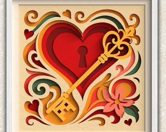 3D Heart Key Shadow Box SVG | Layered Love Cut Files for Cricut, Silhouette & Laser Cut | Valentine Decor