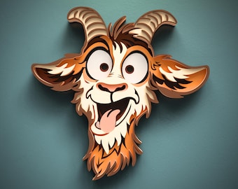 3D Layered Goat SVG, Funny Goat Head Papercut, Farm Animal SVG files for Cricut Project, Laser Cut Files
