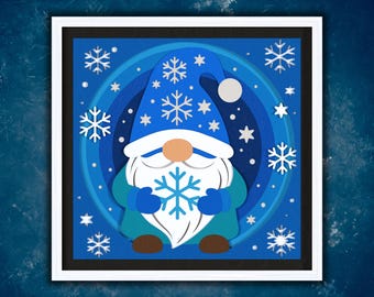 3D Gnome Shadow Box SVG  - Christmas files for Cricut Projects & Silhouette - Snowflake Wall Decor