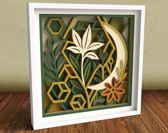 3D Floral Geometry Shadow Box SVG: Layered Paper Art (Digital Download)