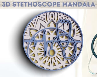 3D Stethoscope Mandala SVG: Layered Doctor Gift, Cricut & Laser Cut File