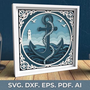 File SVG DXF di ancoraggio 3D, file SVG nautico, file SVG di shadow box, file SVG a strati di faro per progetti Cricut, file di taglio laser, file di taglio della carta