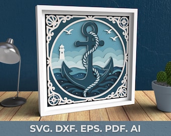 3D Anchor SVG: Nautical Layered Shadow Box, Laser Cut File