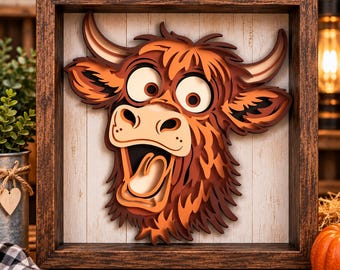 3D Highland Cow Layered SVG, Farm Animals Svg, Cute Cow Papercut Svg, Layered Animal Cricut Project, Laser Cut Files