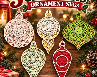 3D Christmas Ornament SVG Bundle: Layered Mandala Laser Cut Files