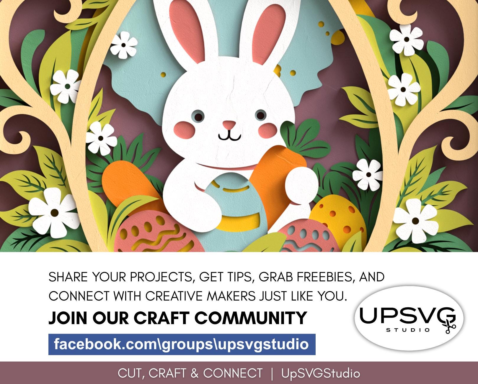 3D Easter Bunny SVG Shadow Box Floral Egg Layered Files Cricut ...