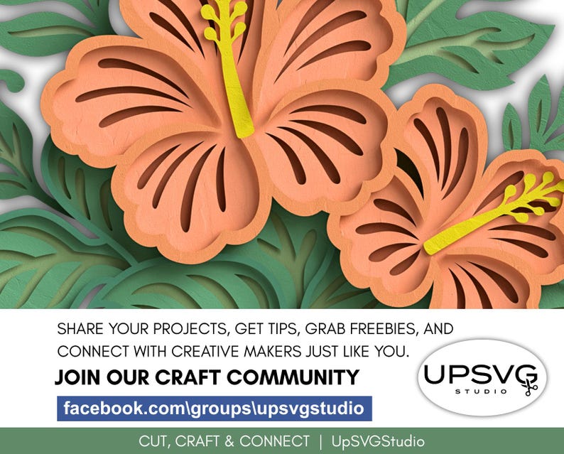 3D Hibiscus Flower SVG: Layered Hawaiian Floral Design (digital ...