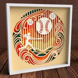 Fichiers 3D de softball SVG DXF, Shadow box Svg, fichiers Svg sports en couches pour projets Cricut, fichiers découpés au laser, papier cartonné Cricut
