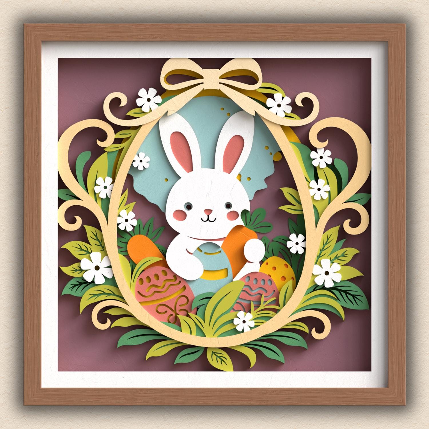 3D Easter Bunny SVG Shadow Box Floral Egg Layered Files Cricut ...