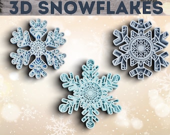3D Snowflake Christmas Ornament SVG: Multilayer Mandala Laser Cut File