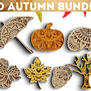 Pacote SVG em camadas de árvore de especiarias de abóbora com folhas de outono 3D - arquivos Svg de mandala para projetos Cricut, corte a laser, caixa de sombra - outono de Ação de Graças