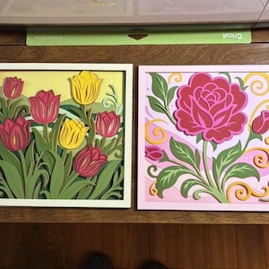 3D Floral Shadow Box Bundel - Rose Lavendel Pioen Tulp gelaagde SVG-bestanden voor Cricut-projecten, silhouet en lasergesneden afbeelding 3