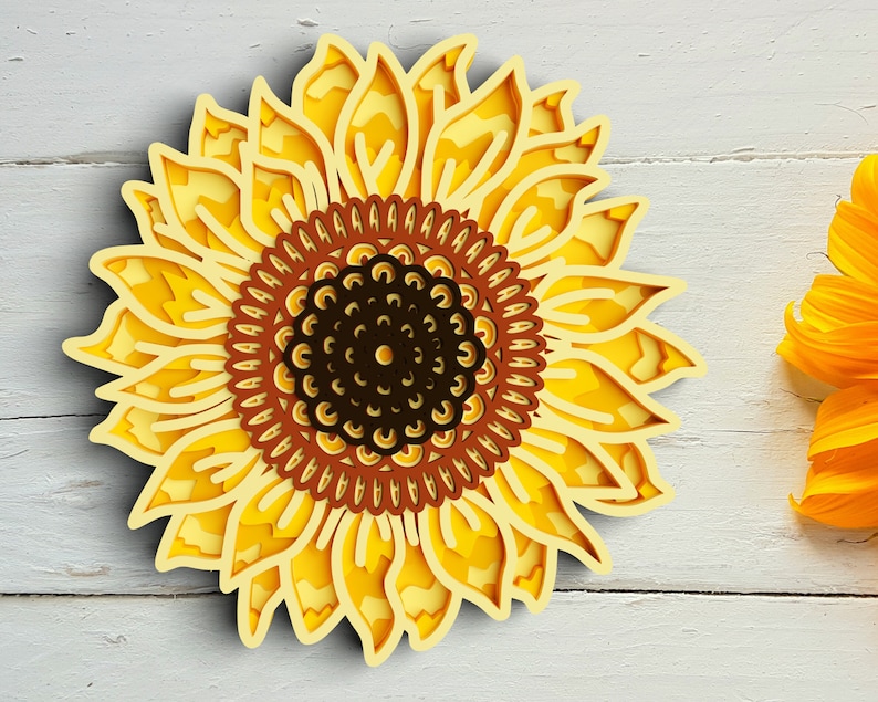 3D geschichtete Sonnenblume SVG: Blumenmandala, Cricut & Laser Cut Datei Bild 7