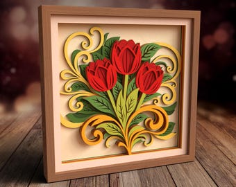 3D Rose Shadow Box SVG, Layered Flower SVG Files for Cricut, Papercut, Laser Cut Files | Floral Wall Art