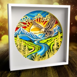 3D Eagle SVG DXF – Aquila americana a strati, Shadow Box Svg, file Mountain Svg per progetti Cricut, file di taglio laser, file di arte tagliata su carta