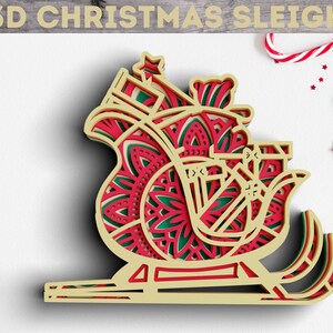 3D Christmas SVG | Sleigh Svg | 3D Mandala SVG | Layered Mandala Files For Cricut | Laser Cut Merry Christmas Shadow Box SVG